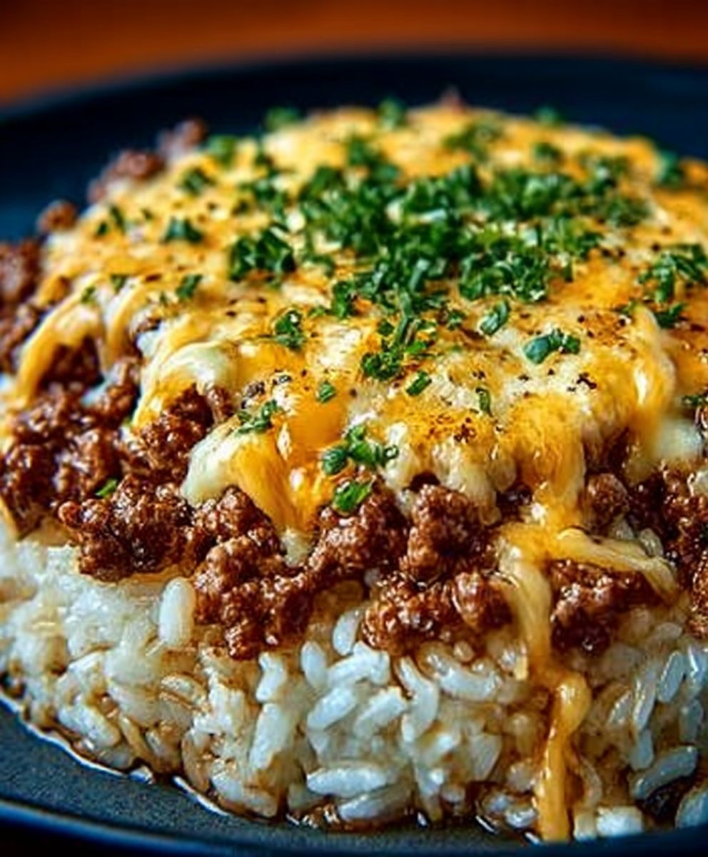 Ultimate Cheesy Beefy Garlic Butter Rice Bowl with Melted Cheddar and Mozzarella image 2
